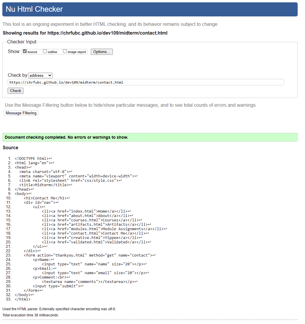 Contact HTML validation