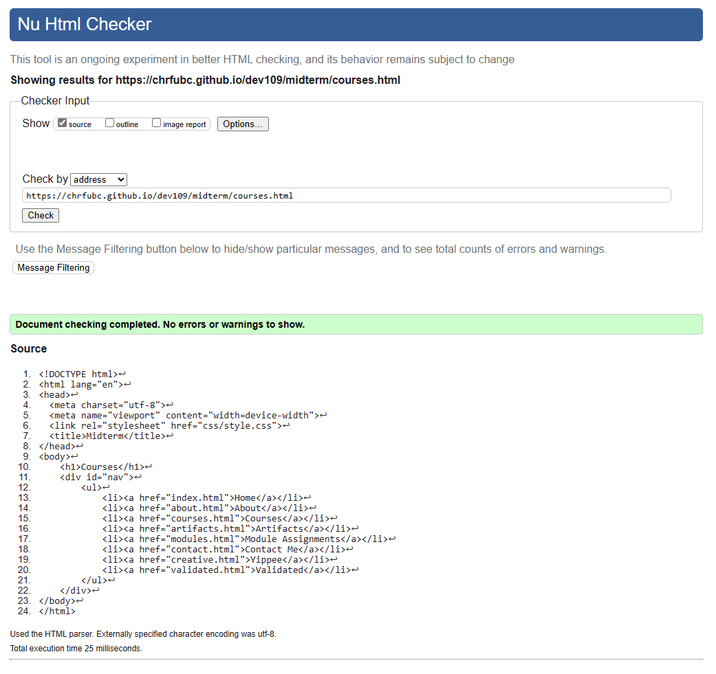 Courses HTML validation
