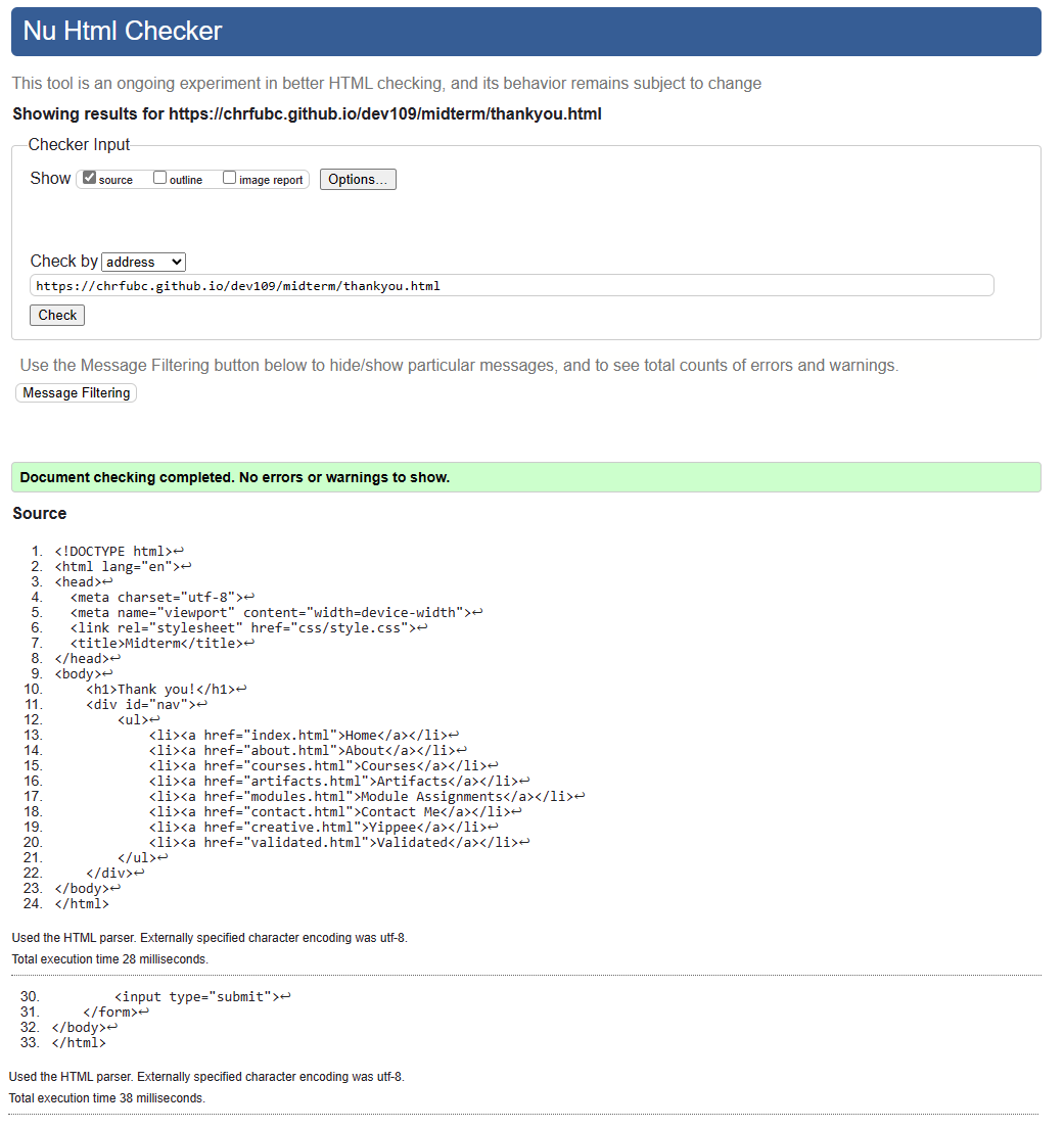 Thank you HTML validation